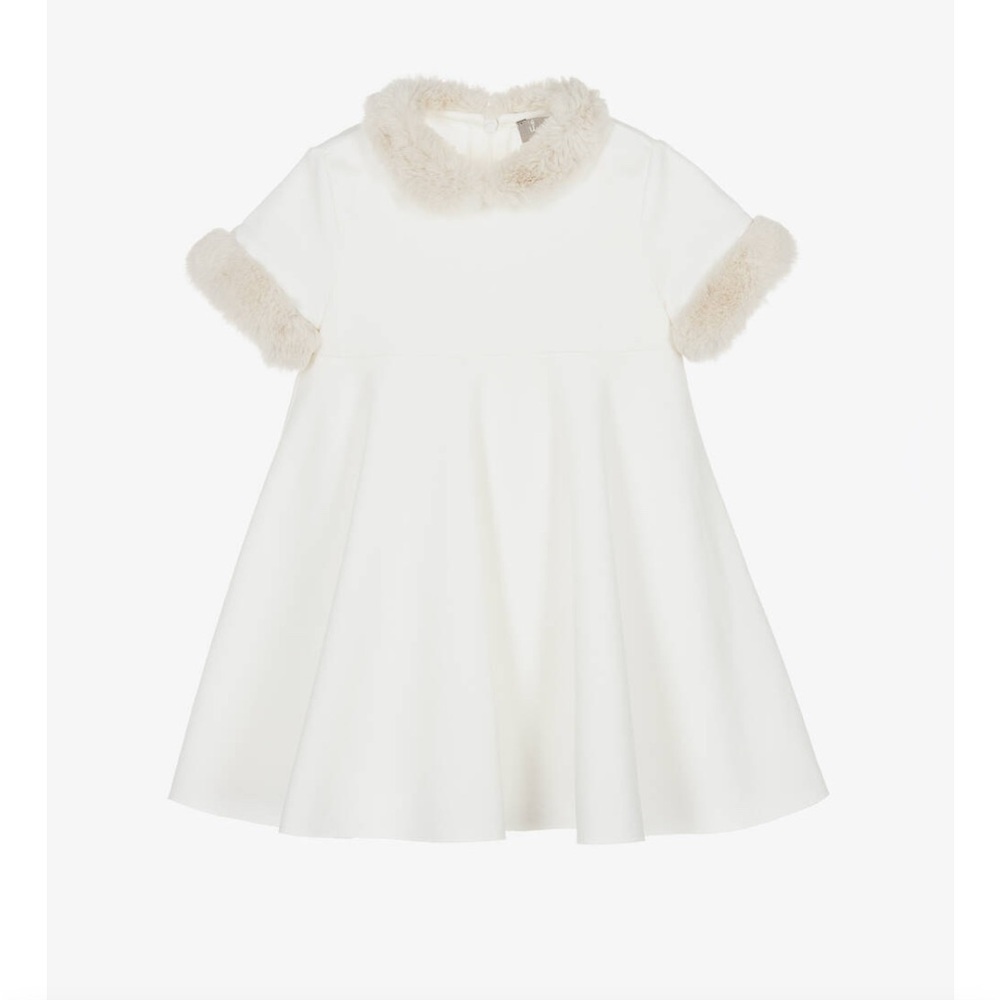 Il Gufo Elegant White Dress with Fur Trim
